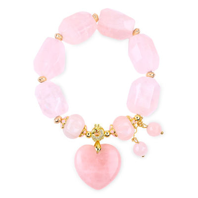 качество  14MM Multi Facted Rose Quartz Stone Crystal Bracelet Heart Carving завод