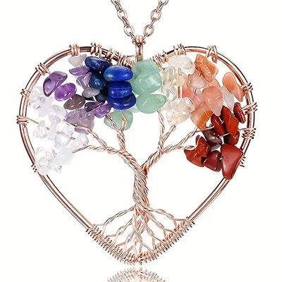 качество  5*5cm Tree Of Life Necklace With Chakra Stones Pendant завод