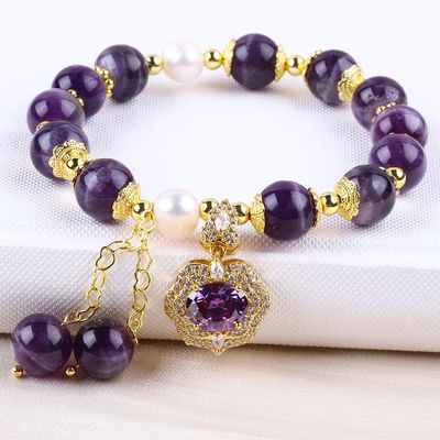 10мм Кольцо Мечты Аметист Каменный Натяжные браслеты с фиолетовым Bling Bling Charm
